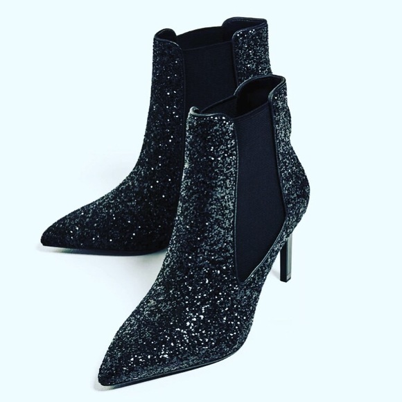 black glitter chelsea boots